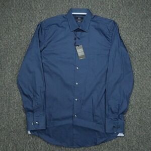 Hugo Boss Shirt Mens Large 16 Blue Jesse Slim Fit Easy Iron Long Sleeve Button